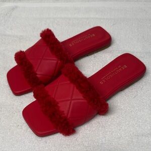 Beautiisoles Mariah Red Nappa Leather Shearling Slide Sandals Size 7